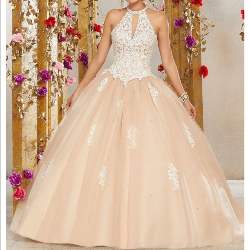 Floral Lace Halter Quinceañera Dress by Morilee